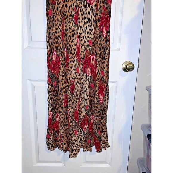 Vintage PRETTY PINK Short Sleeve Crinkle Animal Print Maxi Dress Gypsy 90s - Picture 4 of 11